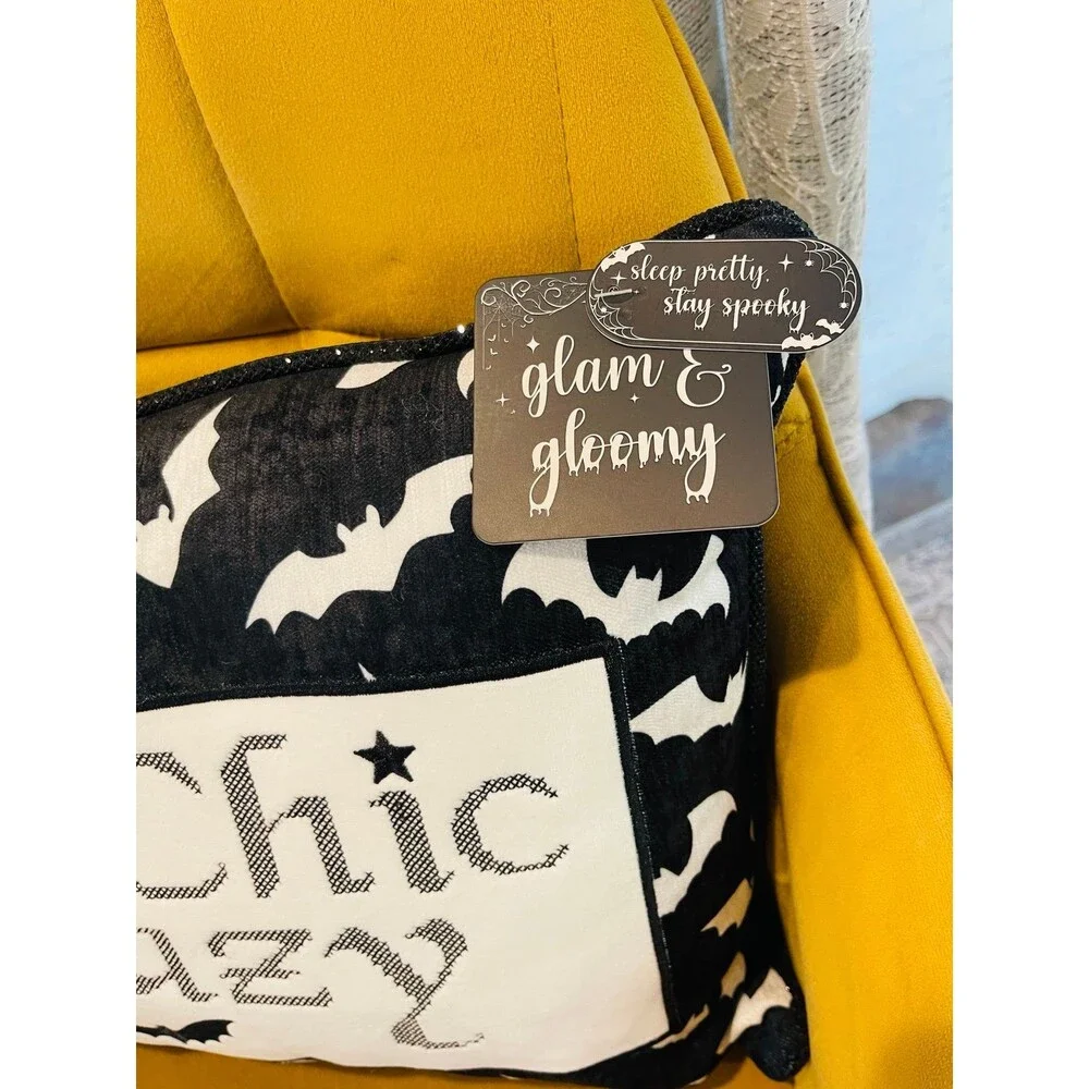 EMBROIDERED BAT CHIC CRAZY Halloween Pillow
